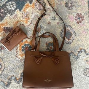 Kate Spade Brown Leather Bow Purse & Matching Wallet! Never used!